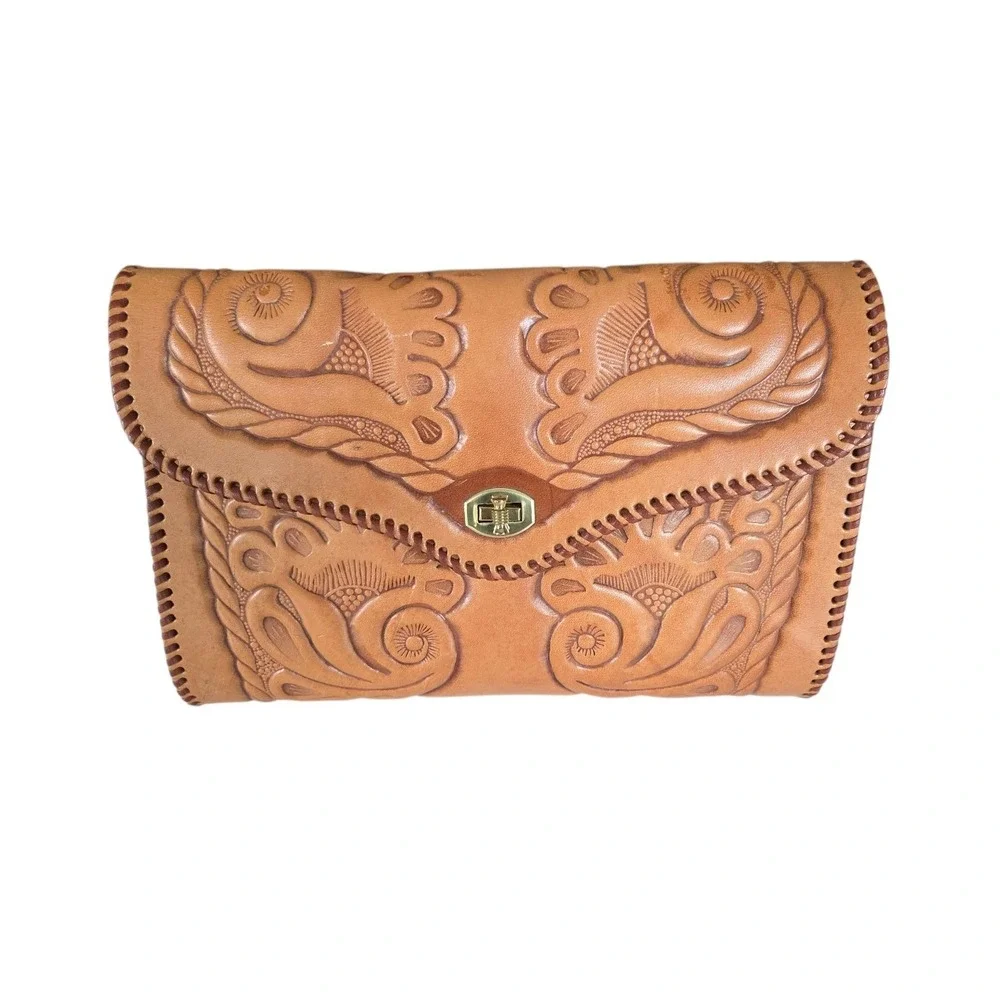Vintage Hand-Tooled Genuine Leather Purse Shoulder Bag